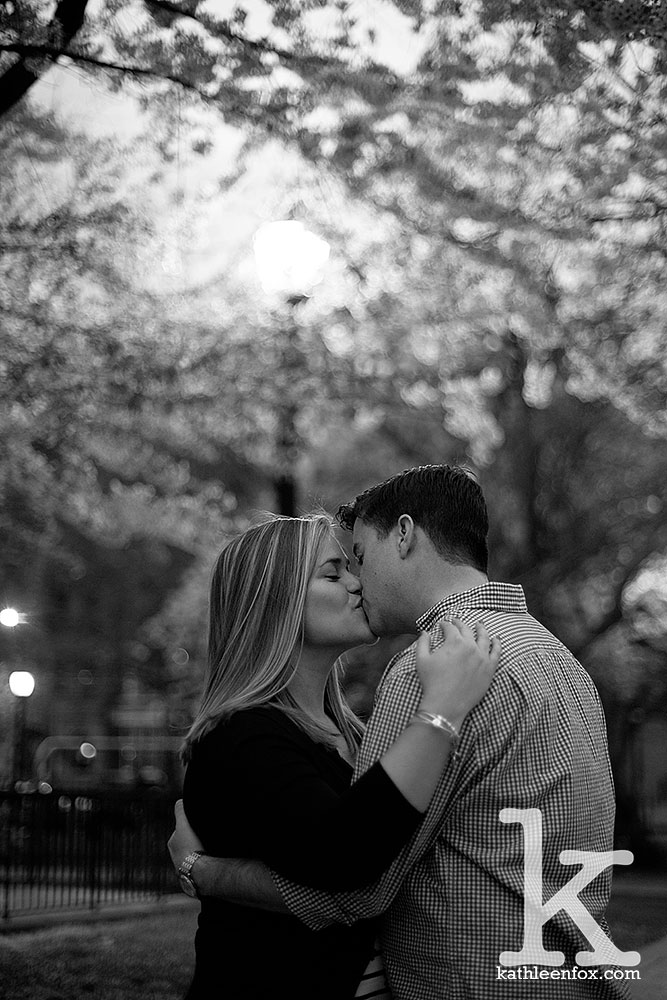 engagement photos during cherry blossom season in Branch Brook Park NJ
