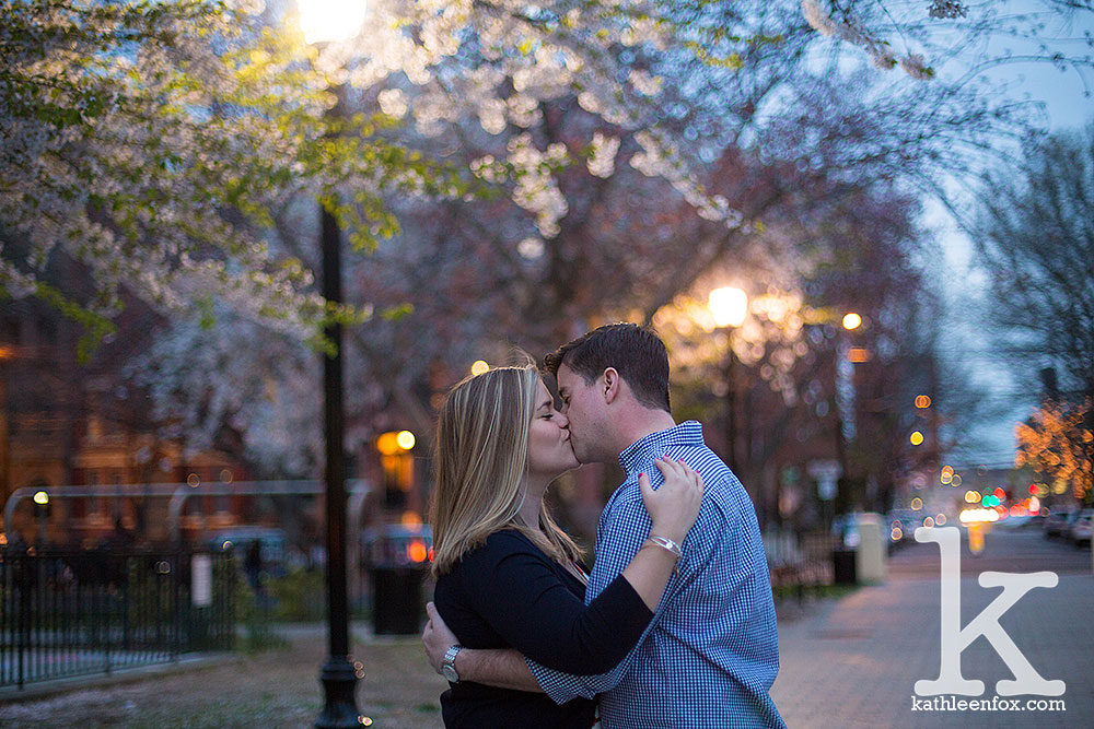 engagement photos during cherry blossom season in Branch Brook Park NJ