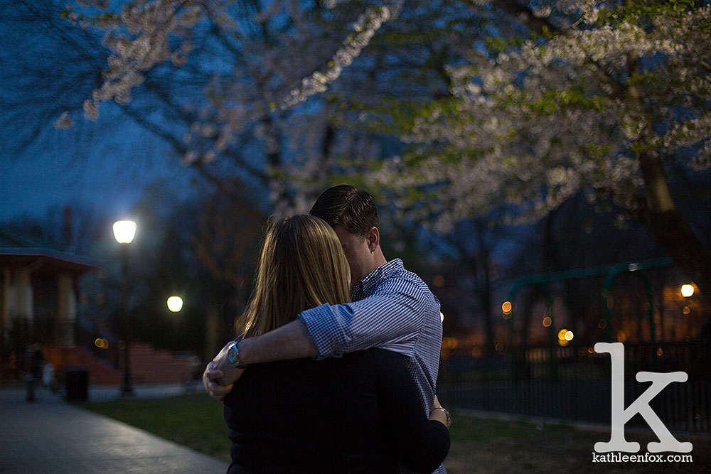 engagement photos during cherry blossom season in Branch Brook Park NJ