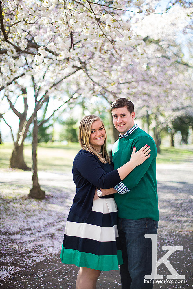 engagement photos during cherry blossom season in Branch Brook Park NJ