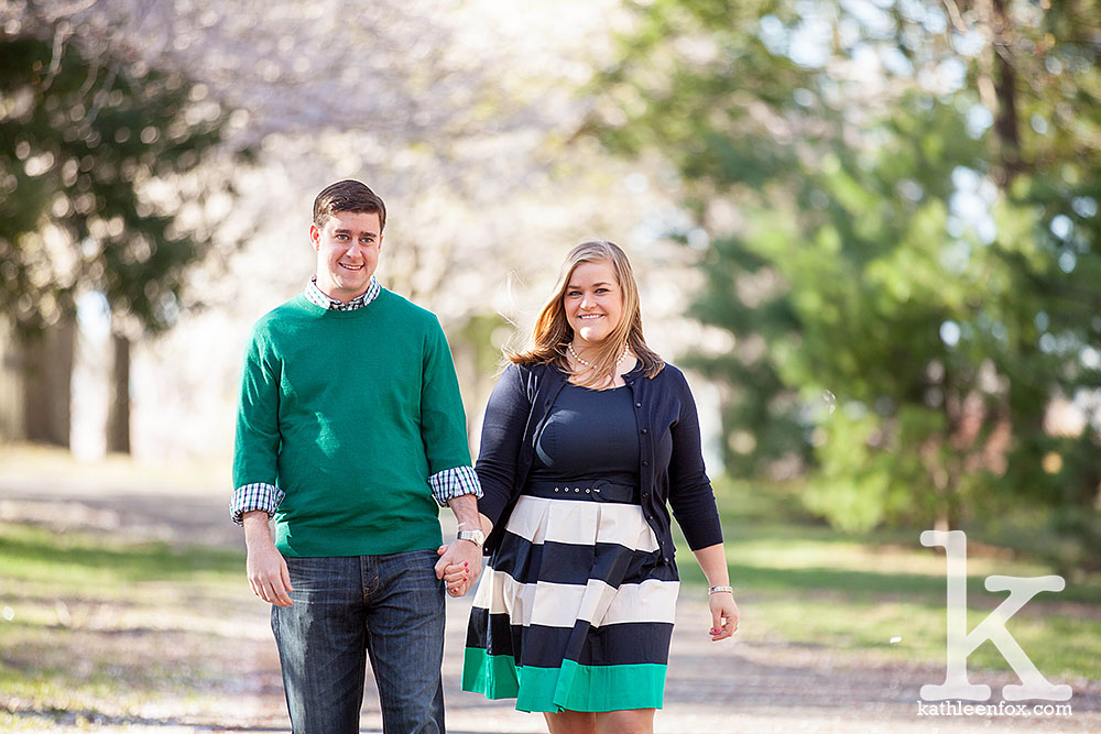 engagement photos during cherry blossom season in Branch Brook Park NJ
