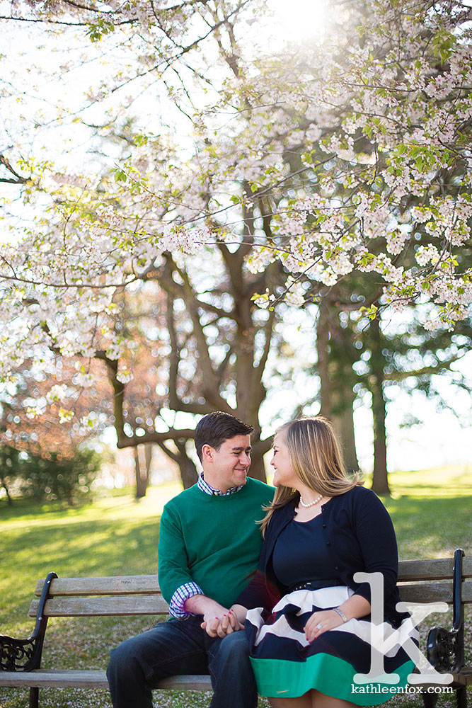 engagement photos during cherry blossom season in Branch Brook Park NJ