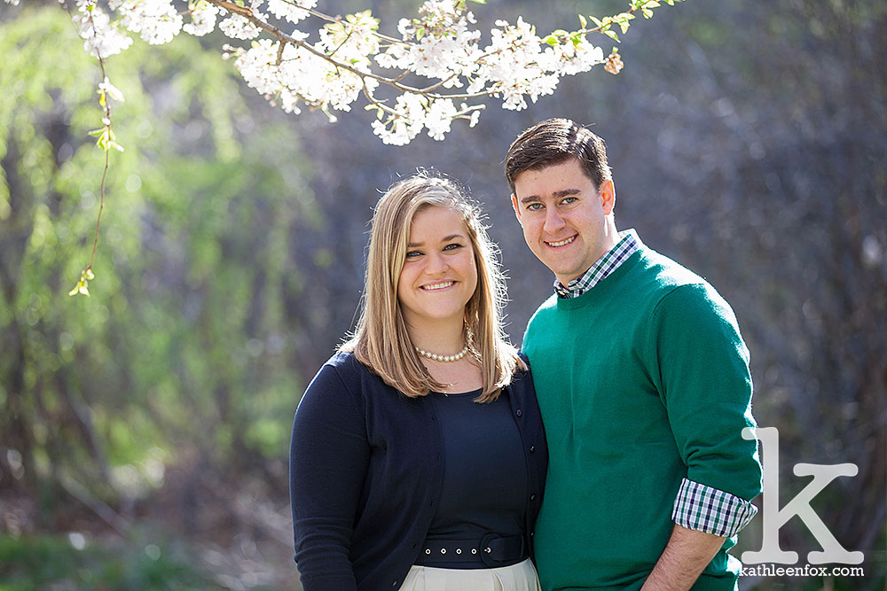 engagement photos during cherry blossom season in Branch Brook Park NJ