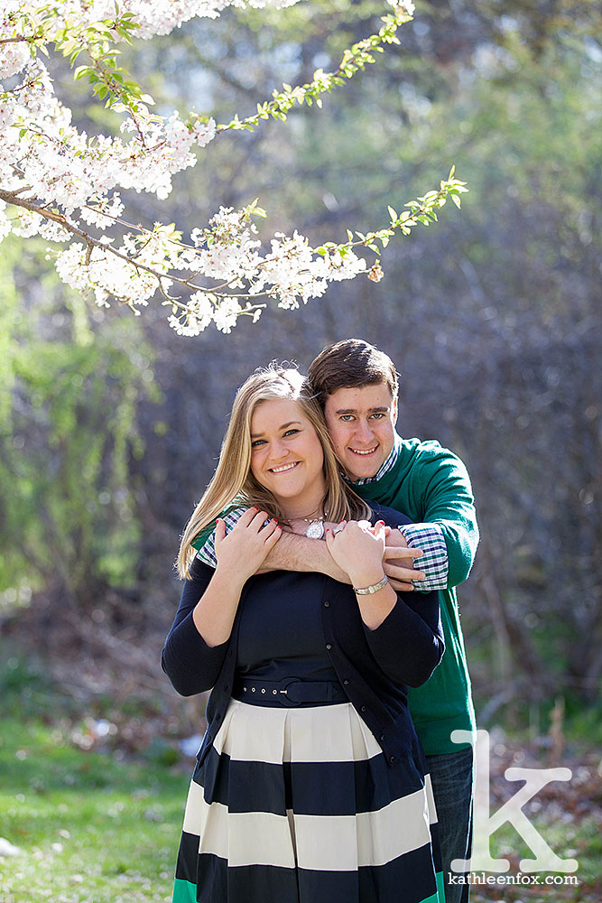 engagement photos during cherry blossom season in Branch Brook Park NJ