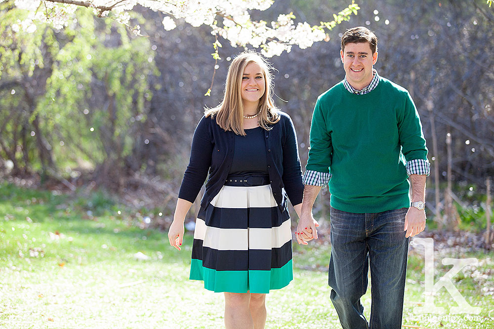 engagement photos during cherry blossom season in Branch Brook Park NJ