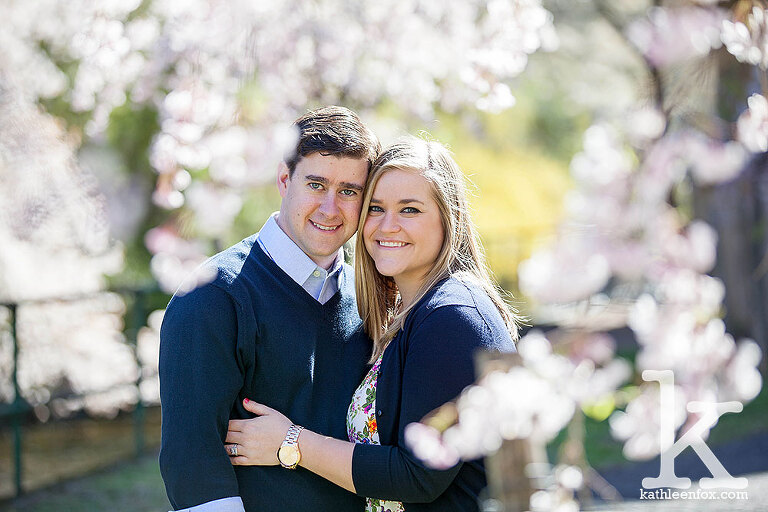 engagement photos during cherry blossom season in Branch Brook Park NJ