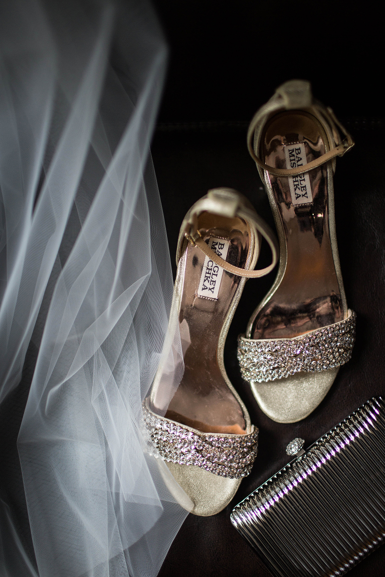 badgley mischka gold rhinestone shoes