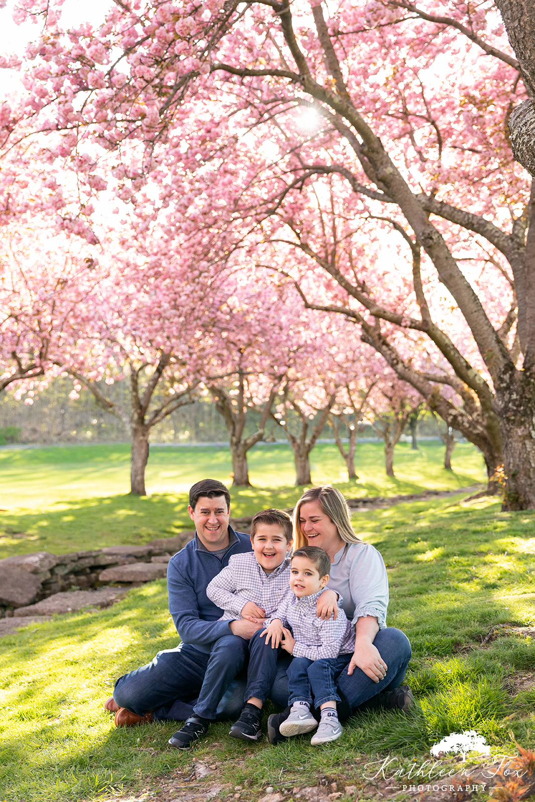 Family photos during cherry blossom season in Hurd Park, Dover NJ