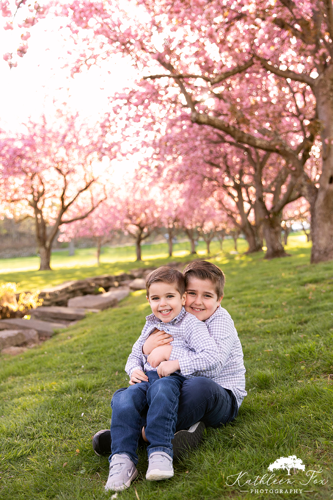 Family photos during cherry blossom season in Hurd Park, Dover NJ